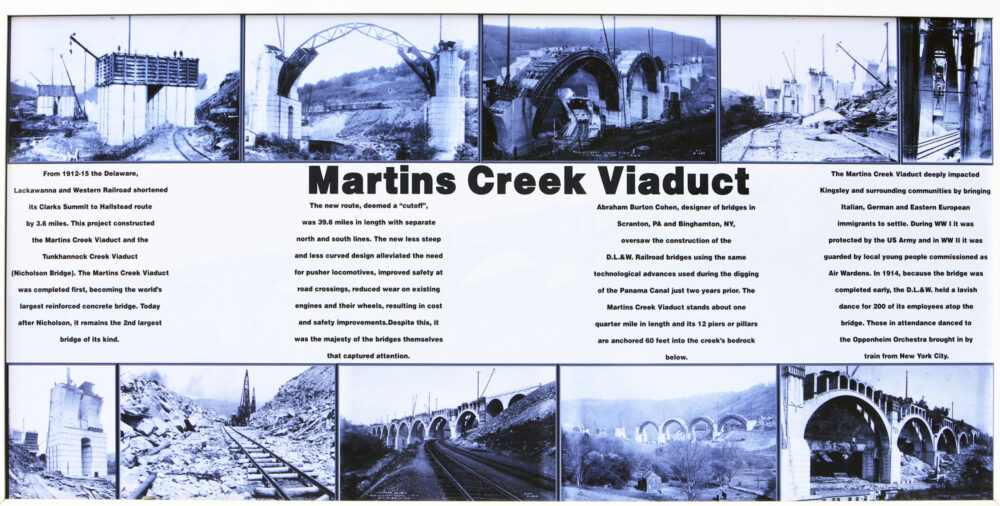 A sign showing the progress of building of the viaduct