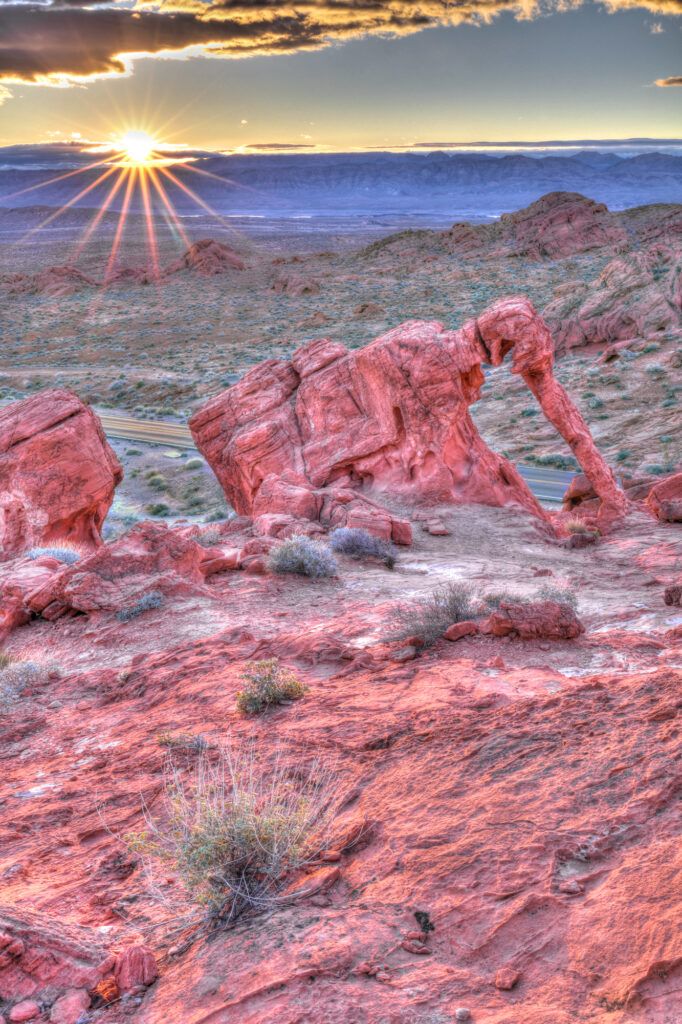 Sunrise Sun Star At Elephant Rock, Valley Of Fire State Park, Nevada