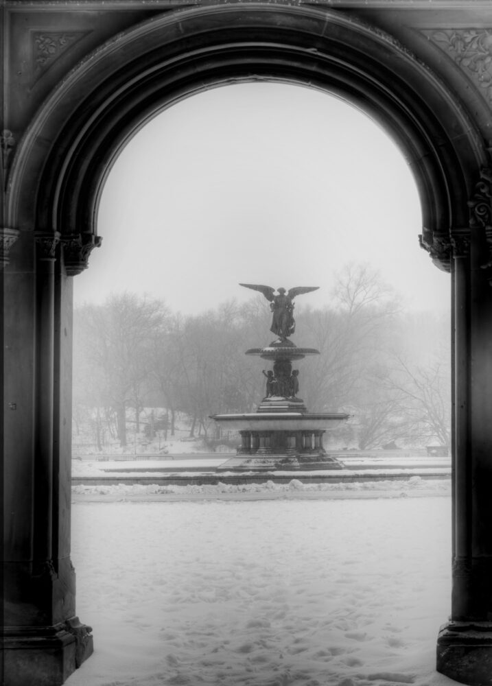Central Park Fountain In A Snowstorm