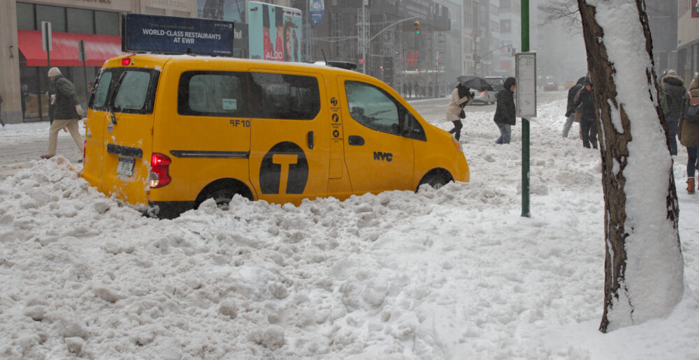 New York Taxi Stuck In The Snow