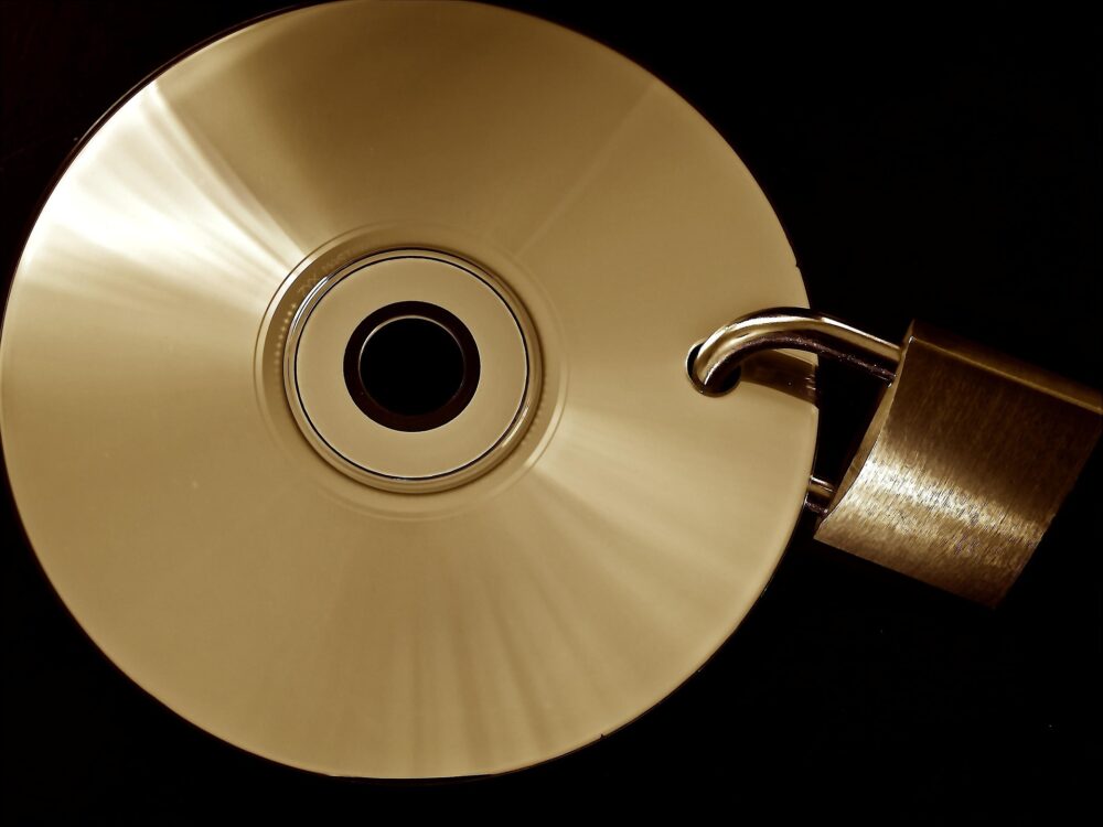 hard disk platter with a padlock indicating security