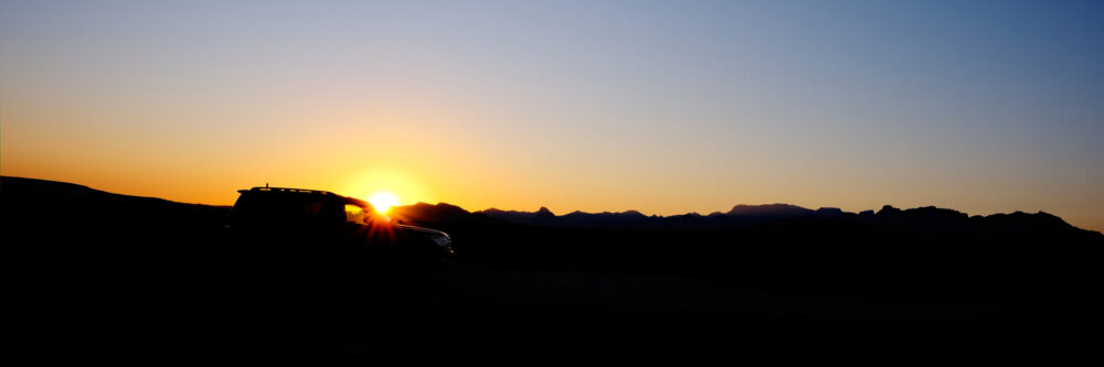 Silhouette, Sun Setting Behind a Car, Big Bend National Park, Texas