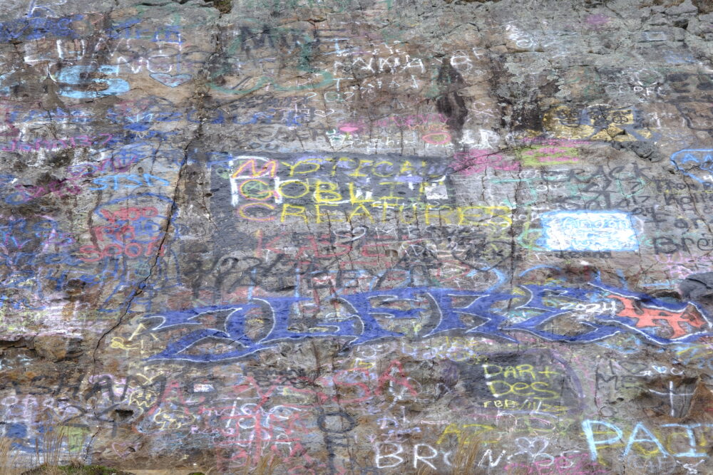 Layers upon layers of graffiti on the rocks at Grand View Vista, Talimena Scenic Drive, Arkansas
