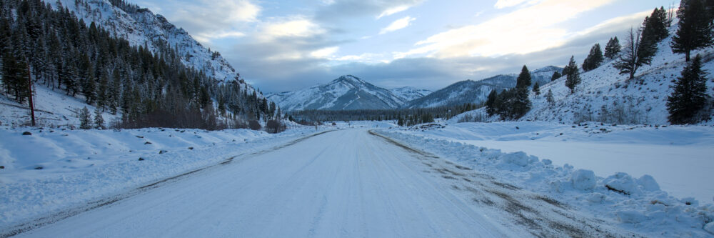 Snow Covered Yankee Fork Road in Winter