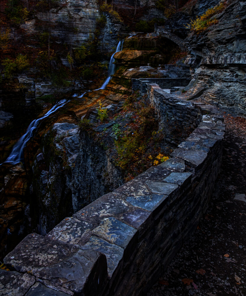 Stone Path And Staircase With Autumn Colours At Lucifer Falls, Robert H Treman State Park, NY
