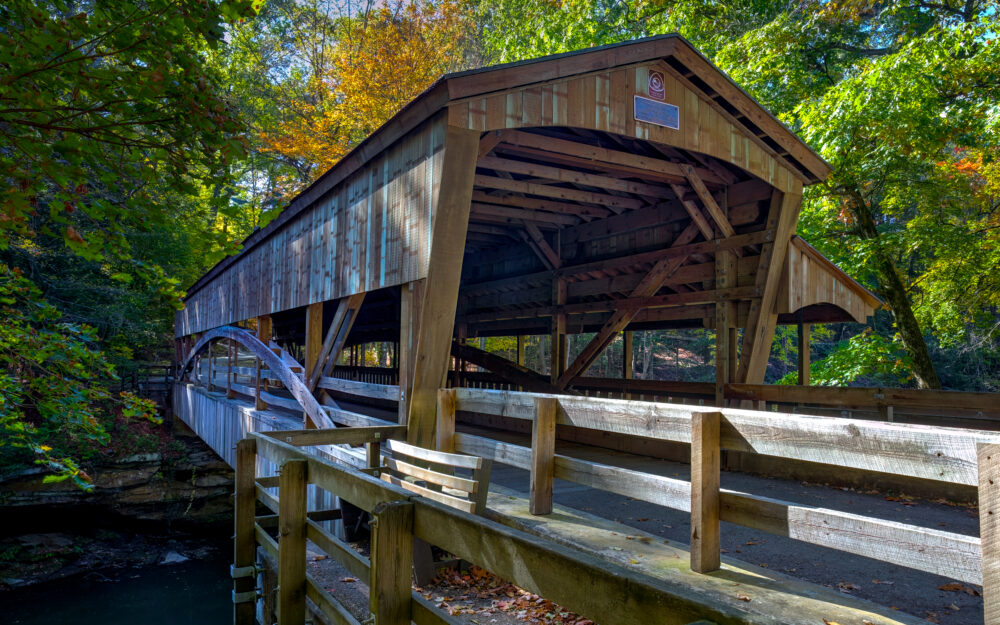 A View Of The Replica Covered Wooden Bridge, Lanterman's Mill, Ohio