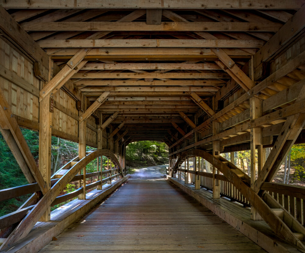 An Internal View Of The Intricate Beam Structure Of The Replica Covered Wooden Bridge, Lanterman's Mill, Ohio